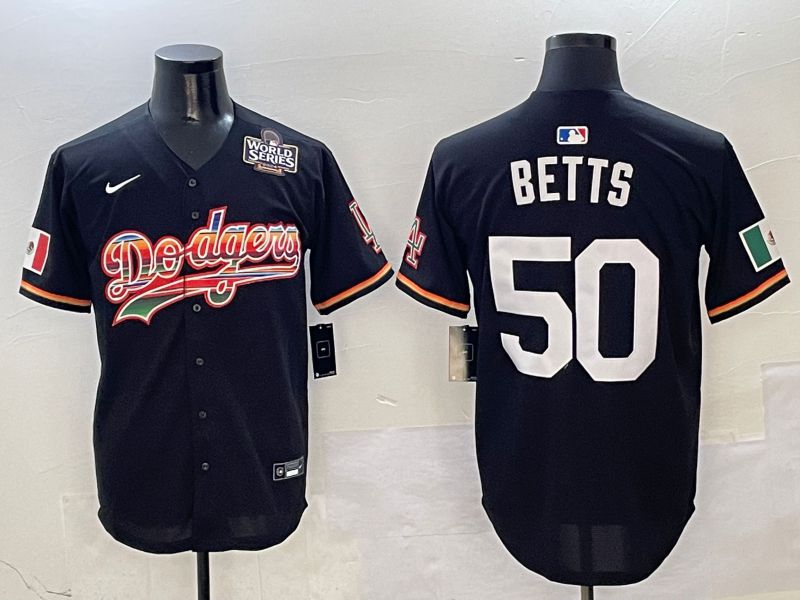 Men Los Angeles Dodgers 50 Betts Black rainbow Nike 2025 MLB Jersey style 7
